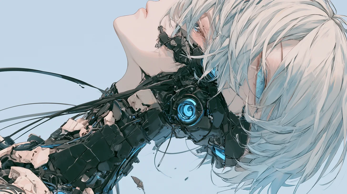 白い機械構造と眠る人物